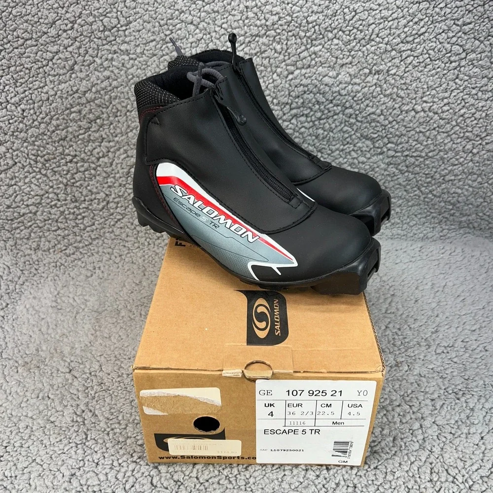 Salomon Escape 5 TR Black Red Cross Country Lace Zipper Ski Boots Men 4.5 22.5